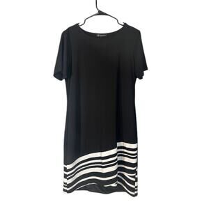 INC International Concepts Black White Striped Trim Short Sleeve Dress Women Lg